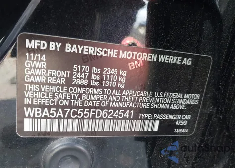 2015 BMW 528I xDrive z USA, uszkodzony, nr VIN WBA5A7C55FD624541